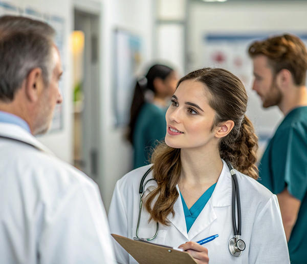 женщина-врач смотрит на коллегу